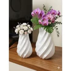Vaso em Espiral Para Arranjos de Flores Ondulado Moderno Riscado Alta Qualidade Impressão 3d Kit c/ 2