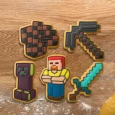 Kit 5 Cortadores De Biscoito Minecraft Molde Pasta Americana Confeitaria Picareta Espada Personagens Festas