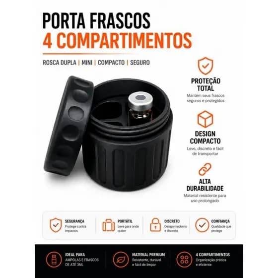 Porta Ampola Organizador de Tirze 3ml ou Pepitideos Porta Case para Vacinas Com 4 Compartimentos com Tampa
