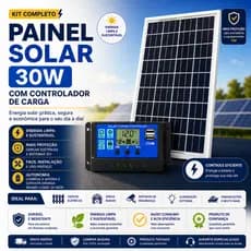 Painel Placa Solar Fotovoltaico 30W Modulo 12v RSM030P Controlador de carga 10A carregador bateria