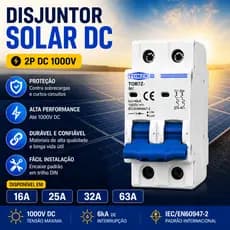 2P DC 1000v mini Interruptor 16A 25A 32A 63A solar Sistemas Fotovoltaicos Energia Solar