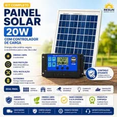 Painel Placa Solar Fotovoltaico 20W - Resun RSM020-P + Controlador de carga