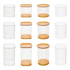 12 Pote Tubo Lata Acetato com Tampa Redonda ou Quadrada | 8cm, 12cm, 16cm | Tampa Ouro ou Cristal