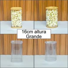 12 Pote Tubo Lata Acetato com Tampa Redonda ou Quadrada | 16cm | Tampa Ouro ou Cristal
