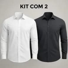 Kit 2 Camisa Branca Social e Camisa Preta Social Masculina Slim Fit Premium