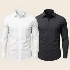 2 Blusa De Botão Social Masculina Slim Fit Premium Preto e Branco