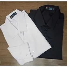 Kit Com 2 Camisa Social Masculina Slim Fit Lisa Branca e Preta Tecido Não Amarrota