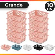 Kit 10 Cestos Organizador Grande Multiuso Organizador de Geladeira 25x19,5 Preto Rosa Uninjet