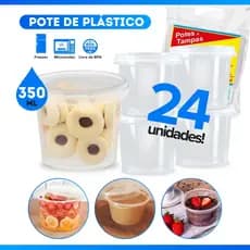 24 Potes Plásticos 350ml Redondo Bolo no Pote C/ Tampa - BP Pote