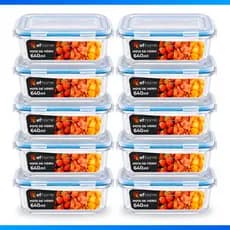 Kit 10 OU 5 Pote de Vidro Hermético Retangular 4 Travas Marmita Fit Microondas Mantimentos - FULL!