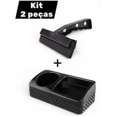 Kit Porta Detergente Base Sabão e Bucha 2 em 1 + Rodo de Pia Preto