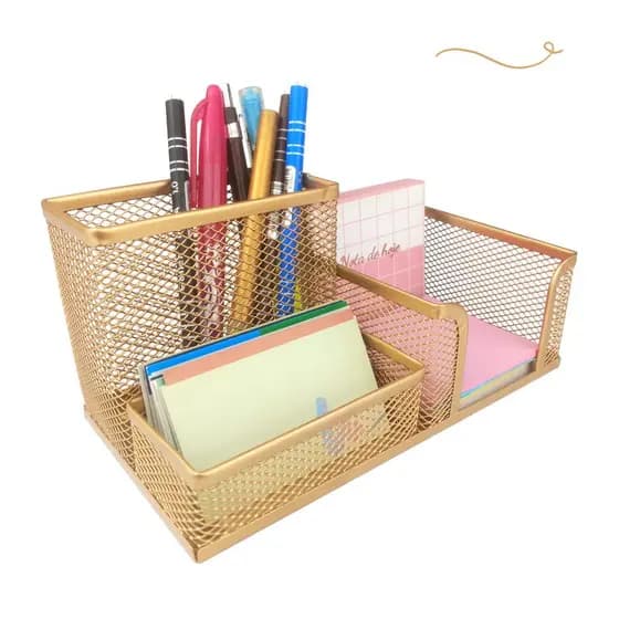 Kit Organizador para Escritório com 3 Partições Dourado Ouro