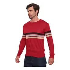 Suéter Masculino Em Lã Com Listras Gola Redonda MP1238
