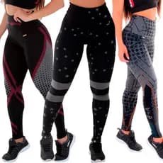 KIT 3 Leggings Sem Transparência Mescla Sublimadas Moda Feminina Fitness