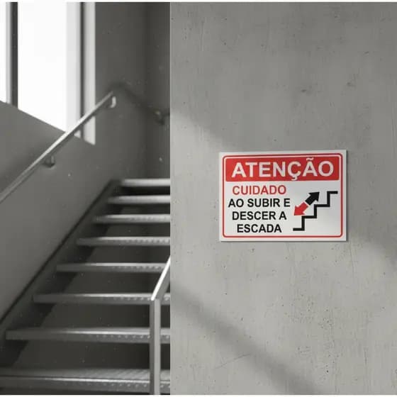 Placa De Sinalização Cuidado Escada Segurança Empresa Condomínio