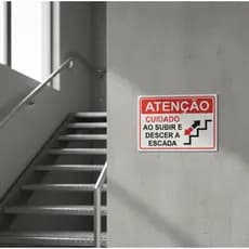 Placa De Sinalização Cuidado Escada Segurança Empresa Condomínio