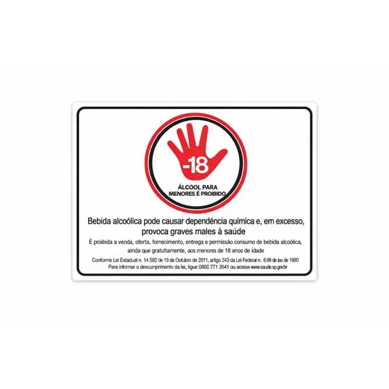 Placa Álcool Para Menores é Proibido Aviso de Proibição e Segurança 20 x15 cm