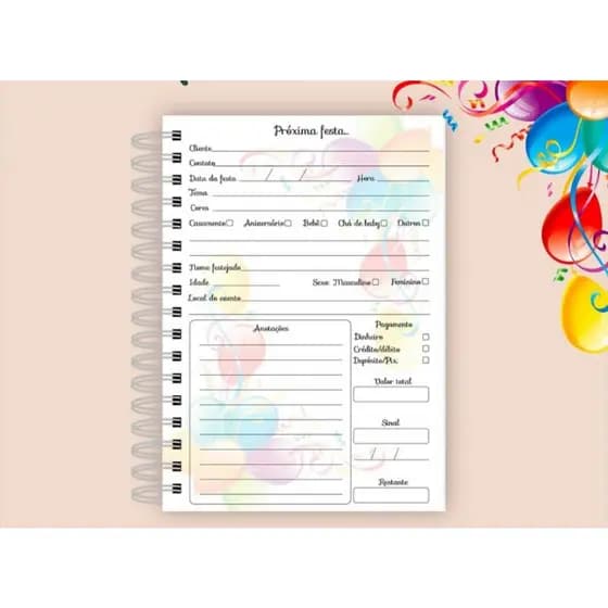 Caderno de Pedidos festa, Caderno de pedidos para festa