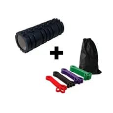 Kit Treino Completo Super Band + Rolo de Liberação Miofascial Treino Funcional Academia Exercícios Yoga Massagem Pilates