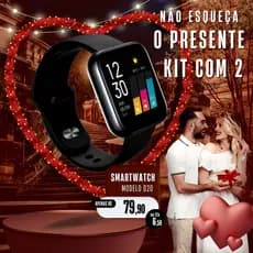 Kit Namorado Com 2 Relogio Inteligente Smartwatch Y68 D20 Pro Rosa e Preto