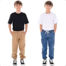 Kit 2 Calças Jogger Jeans Infantil Tam 6 ao 16 Cores Variadas Conforto e Estilo