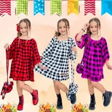 Vestido infantil Menina Xadrez  Manga Curta do 02 ao 12
