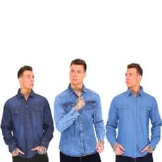 Kit com 3 Camisa Blusa Camiseta Basica Masculina Com Botão Manga Longa Bolso Slim Algodão Lisa Jeans