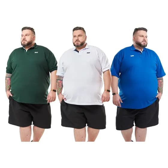 Kit Com 3 Camisa Polo Masculina Pluz Size G1 G2 G3 Piquet 30.1 Oferta