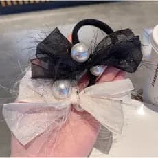 kit 5 Elásticovariado para Cabelo com Pérolas e Laço Elegante - Toque Sofisticado para Seu Visual