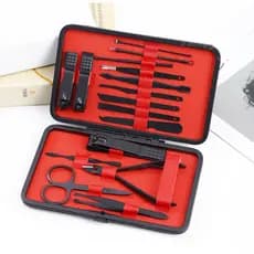 Conjunto de Manicure de 16 Peças em Aço Carbono Preto - Kit Completo para Cuidados com as Unhas