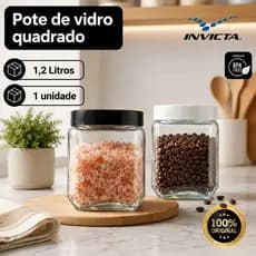 Pote Vidro 1,2 litros Quadrado Tampa Rosca Color Invicta  - 1 Unidade