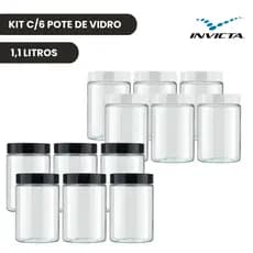 Kit c/6 Pote Vidro 1,1 litros Redondo Tampa Rosca Color Invicta