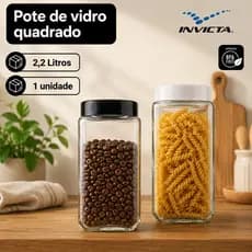 Pote Vidro 2,2 litros Quadrado Tampa Rosca Color Invicta