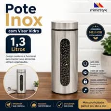 Pote Inox Com Visor Vidro 1,3 Litros Tampa Rosca Mimo Style