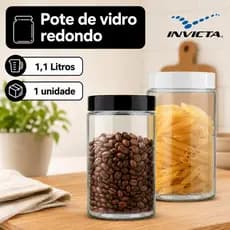 Pote Vidro 1,1 litros Redondo Tampa Rosca Color Invicta