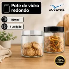 Pote Vidro 850ml Redondo Tampa Rosca Color Invicta