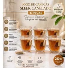 Kit c/6 Unid Caneca Sleek de Vidro 250ml Mimo Style