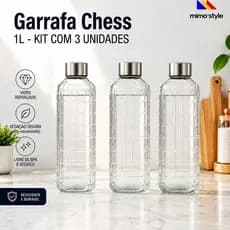 Kit c/3 unid Garrafa Chess Quadrada 1 Litro Geladeira Tampa Inox Mimo Style