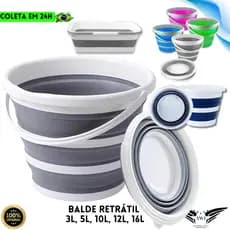 Balde Dobrável Retrátil 10 Litros ou 2 a 16L Flexível Multiuso Compacto Casa Lavanderia Apartamento