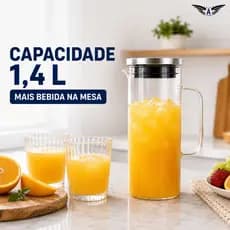 JARRA BOROSSILICATO TAMPA INOX 1,4L COM FILTRO PARA BEBIDAS QUENTES E FRIAS