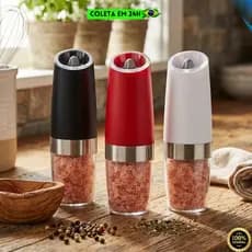 Moedor Triturador Automático Sal Pimenta Temperos Sensor De Gravidade Led Azul a Pilha Aço Inox