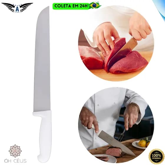 Faca Premium Chef Profissional para Carne Churrasco Aves Açougue  Inox 12 Polegadas Cabo Branco
