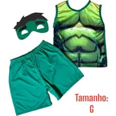 Fantasia Infantil Hulk Com Máscara E Short Conjunto Incrível Herói Verde Festa E Carnaval 🟢💪💥 G