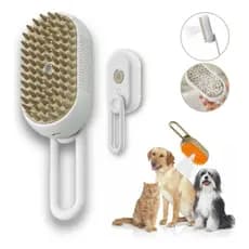 Escova Pet Vaporizadora 3 Em 1 Removedora De Pelos Mortos Vapor Cães Gatos Massageadora USB 🐱🐶💨