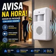 Sensor de Presença Detecta Movimento Alarme Sonoro Campainha Avisa Quando Alguém Entra Loja Sem Fio
