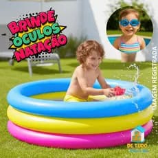 Piscina Criança Inflável Infantil Colorida 3 Anéis + Óculos de Natação (Brinde)