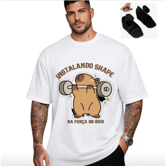 Camiseta Blusão Capivara Oversized 100% Algodão + Brinde Luva De Academia Treino Confortável