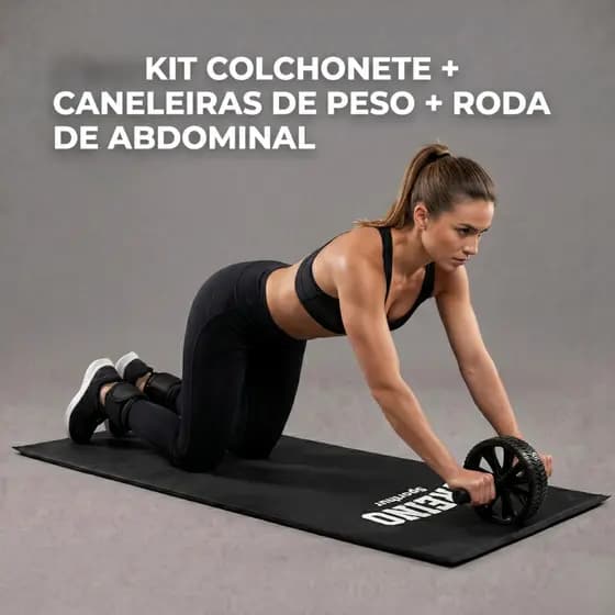 KIT Colchonete + Tornozeleira ou Caneleiras + Roda De Abdominal Fitness Exercicios Em casa Academia Treino Funcional