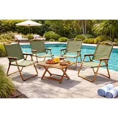 Kit com 4 Conjunto  4 Peças de Cadeira Dobrável, Tecido Oxford Cor Verde Musgo, para Praia, Piscina, Varanda, Jardim...