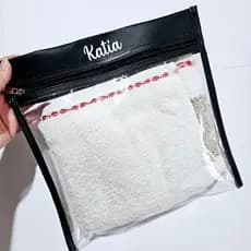 Porta Jaleco, Pijama, toalha, roupa, de plástico com ziper e NOME personalizado
